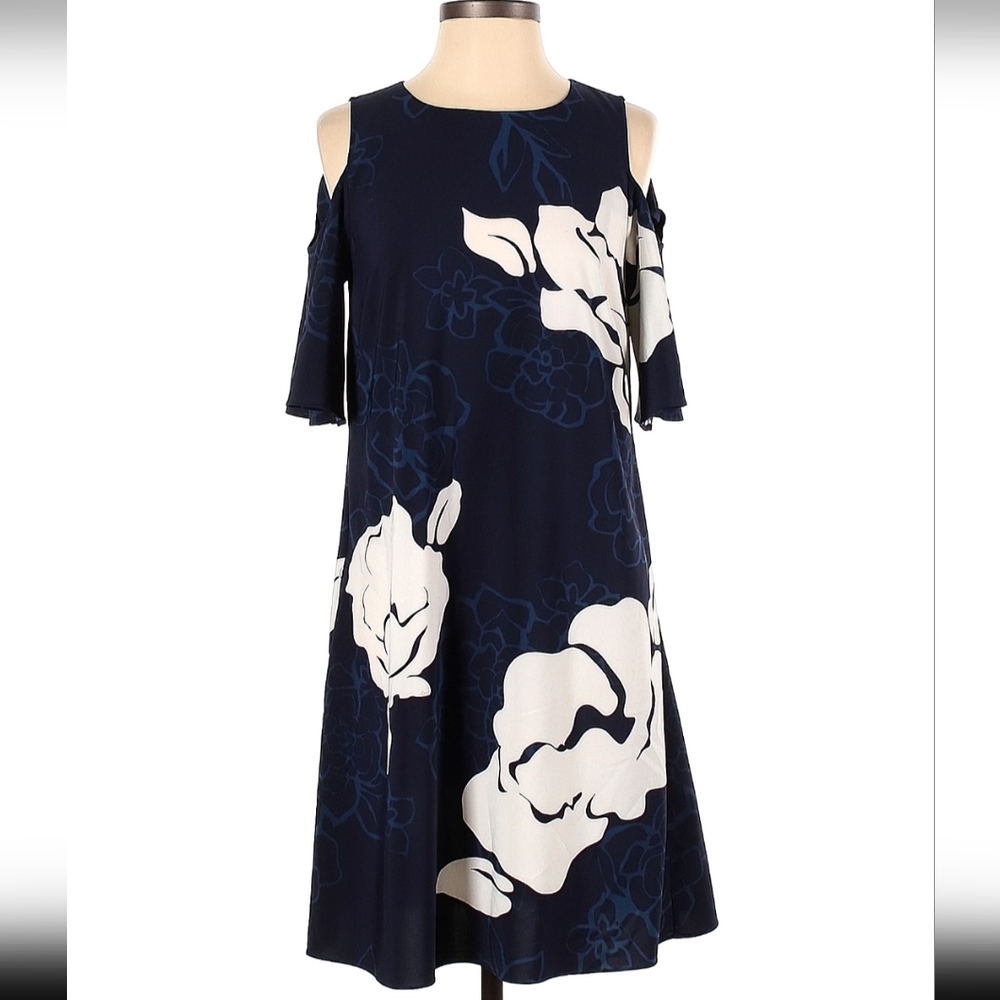 Laundry by Design Blue Floral Cold Shoulder Dress